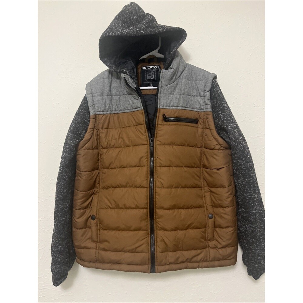 DISTORTION Men's Comfort & Style Colorblock Puffer Hoodie Winter Jacket Size XL - Picture 3 of 11